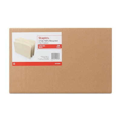 Staples® File Folders, 1/3 Cut Tab, Letter Size, Manila, 250/Box (TR516564)
