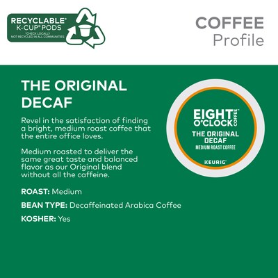 Eight O'Clock Original Blend Decaf Coffee, Medium Roast, Keurig® K-Cup® Pods, 24/Box (06425)