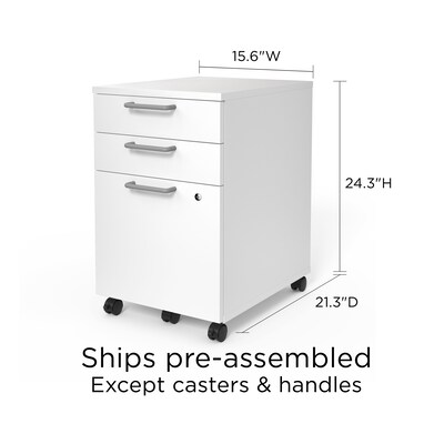 Union & Scale™ Essentials 3-Drawer Vertical File Cabinet, Mobile/Pedestal, Letter/Legal, White, 21" (UN56980)
