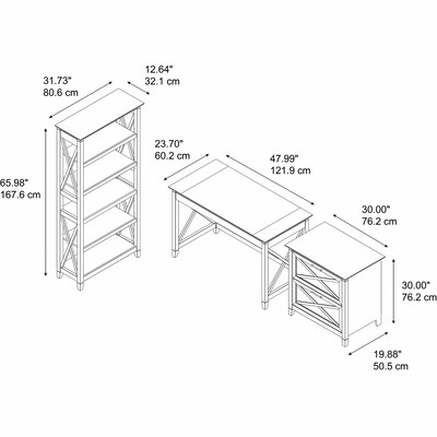 Bush Furniture Key West 48"W Writing Desk with 2 Drawer Lateral File Cabinet and 5 Shelf Bookcase, Bing Cherry (KWS004BC)