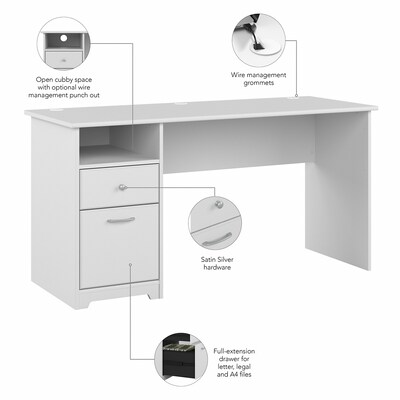 Bush Furniture Cabot 60"W Computer Desk with Drawers, White (WC31960)
