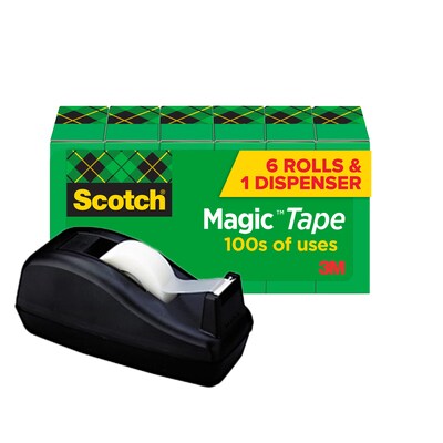 Scotch Magic Invisible Tape with Dispenser, 3/4 x 27.77 yds., 1 Core, 6 Rolls/Pack (810C40BK)