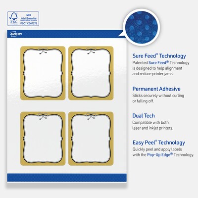 Avery Rectangle Laser/Inkjet Multipurpose Labels, 4" x 3-1/3", White, 40/Pack (19479370970)