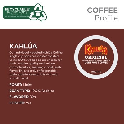 Kahlua Original Coffee, Keurig K-Cup Pod, Light Roast, 96/Carton (PB4141CT)