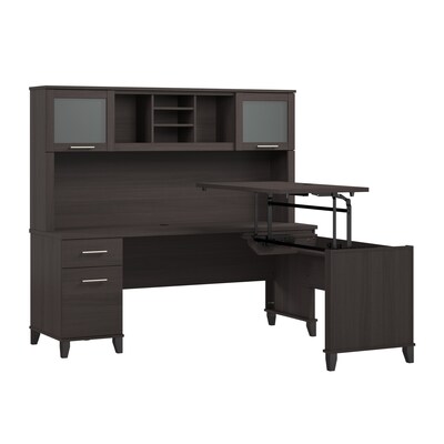 Bush Home Somerset 72W L-Shaped Sit to Stand Desk with Hutch, Storm Gray (SET015SG)