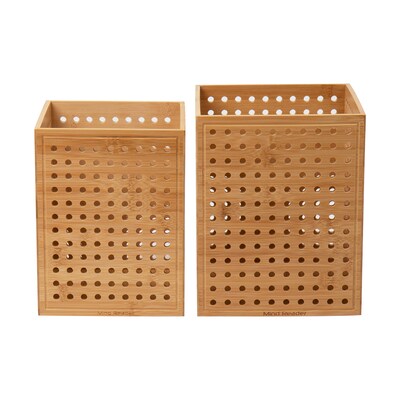 Mind Reader Lattice Collection Bamboo Wastepaper Basket Set, 1.9 and 2.6 Gallon, Brown (2LATGARB-BRN)