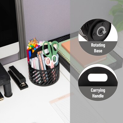 Mind Reader 4-Compartment Rotating Metal Desk Organizer, Black (MOSBASK-BLK)