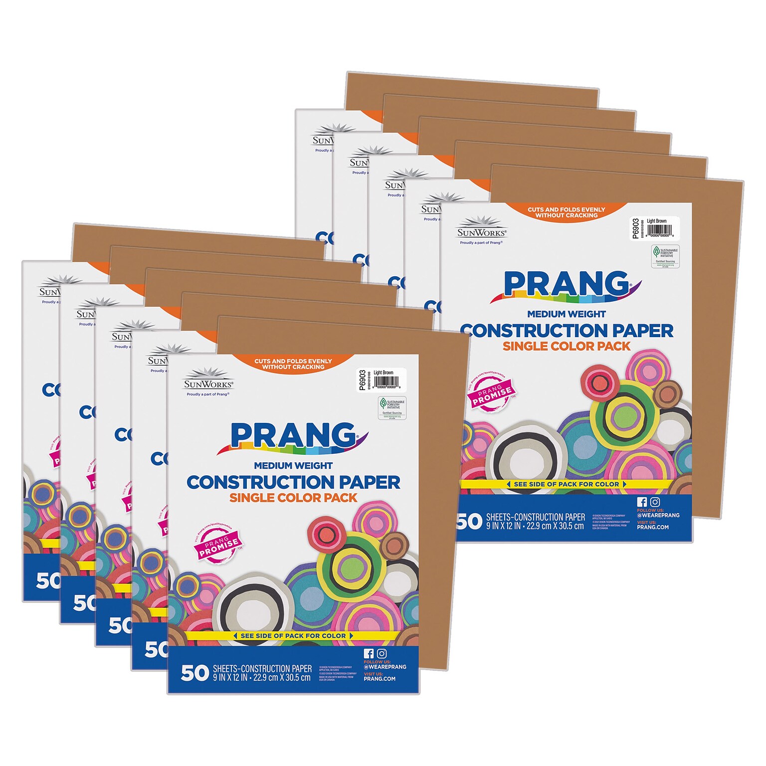 Prang 9 x 12 Construction Paper, Light Brown, 50 Sheets/Pack, 10 Packs/Bundle (PAC6903-10)