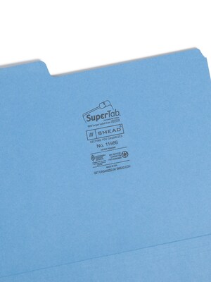 Smead SuperTab® File Folder, 3 Tab, Letter Size, Blue, 100/Box (11986)