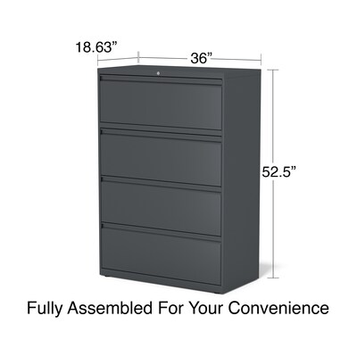 Quill Brand® 4-Drawer Lateral File Cabinet, Locking, Letter/Legal, Charcoal, 36"W (26825D)