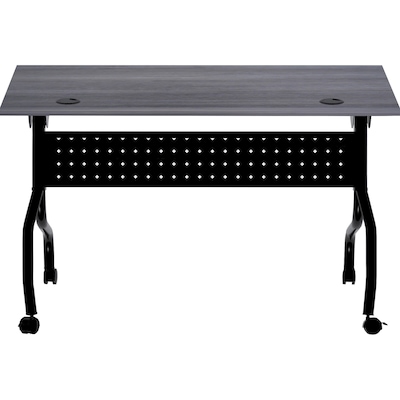 Lorell 48"W x 23.6"D Foldable Flip Top Training Table, Melamine, With Wheels, Charcoal (LLR59489)