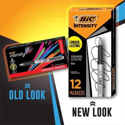 BIC Intensity Permanent Markers, Ultra Fine Tip, Black, 12/Pack (GPMU11BK)