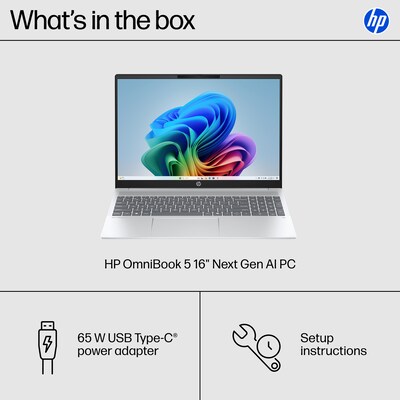 HP OmniBook 5 16" 2K Laptop, Copilot+ PC, AMD Ryzen AI 5 340, 16GB RAM, 512GB SSD, +16.75 hours battery, Windows 11 Home