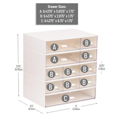 Mind Reader 11-Compartment Plastic Desk Organizer, White (ORG-WHT)