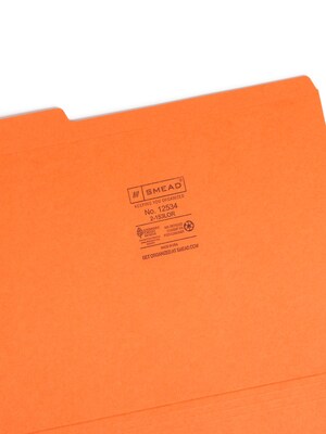 Smead Reinforced File Folder, 3 Tab, Letter Size, Orange, 100/Box (12534)