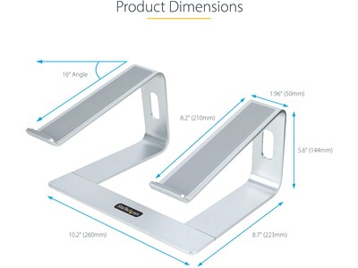 StarTech 10.2" x 10.2" Aluminum Laptop Stand, Silver (LAPTOP-STAND-SILVER)