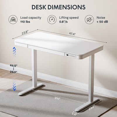 FlexiSpot EW2 48"W Electric Adjustable Standing Desk, White (EW2W-E)