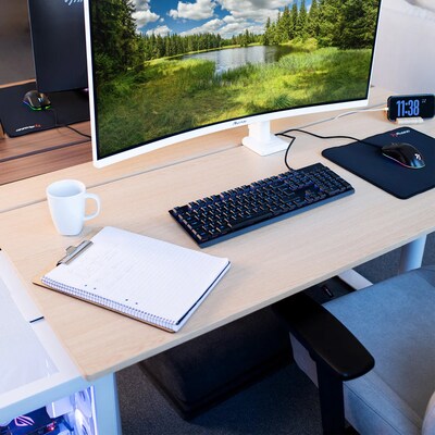 Arozzi Arena Nordico 55"W Electric Adjustable Standing Desk, Birch (ARENANRDWTBCH)