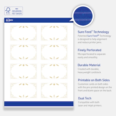 Avery Gold-White Christmas Trees Matte Blank Card, White, 80/Pack (S00-FE5)