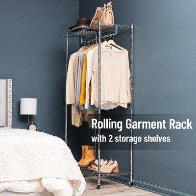Mind Reader Metal Heavy Duty Rolling Garment Rack with Adjustable Bar, 73.75 x 17.75 x 35.5, Silver (ROLLRACK-SIL)