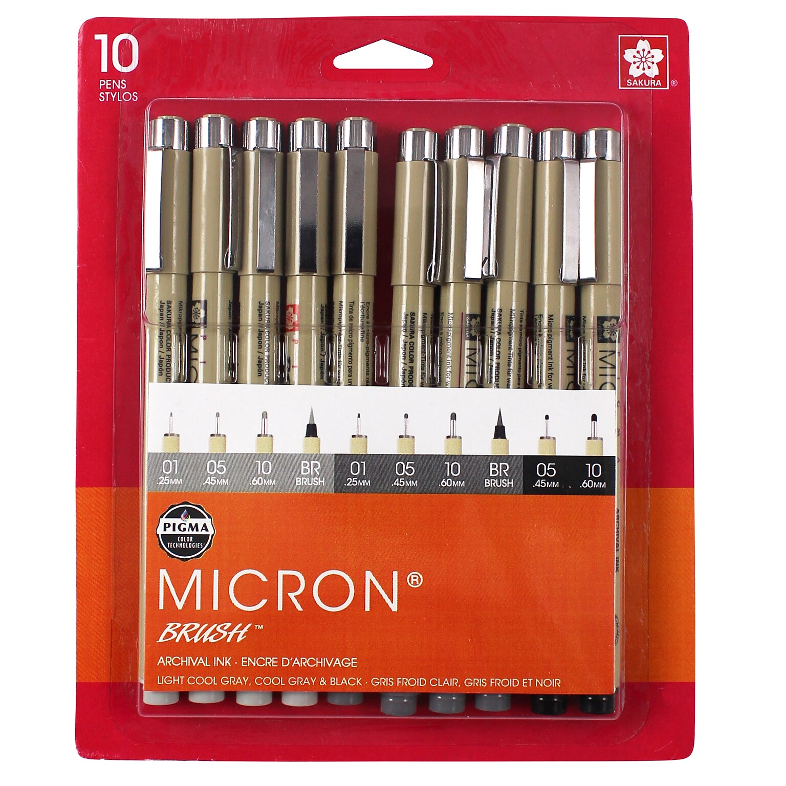 Sakura Pigma Micron Pens, Black & Gray, 10/Pack (SAK50166)