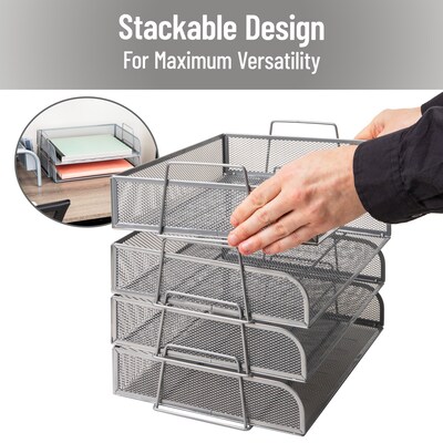 Mind Reader Metal Side Loading Stackable Letter Tray, Silver (DSTACK4-SIL)