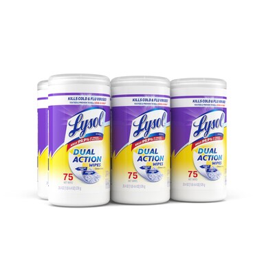 Lysol Dual Action Disinfecting Wipes, Citrus Scent, 75 Wipes/Canister, 6 Canisters/Carton (192008170