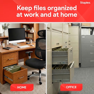 Staples Hanging File Folder, 1/5-Cut Tab, Letter Size, Standard Green, 50/Box (ST266262-CC)