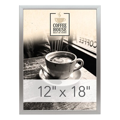 Excello Brands MDF Poster Frame, 12 x 18, Vertical/Horizontal, Wall Mounted, Silver (MPFRM-1218-SLV)