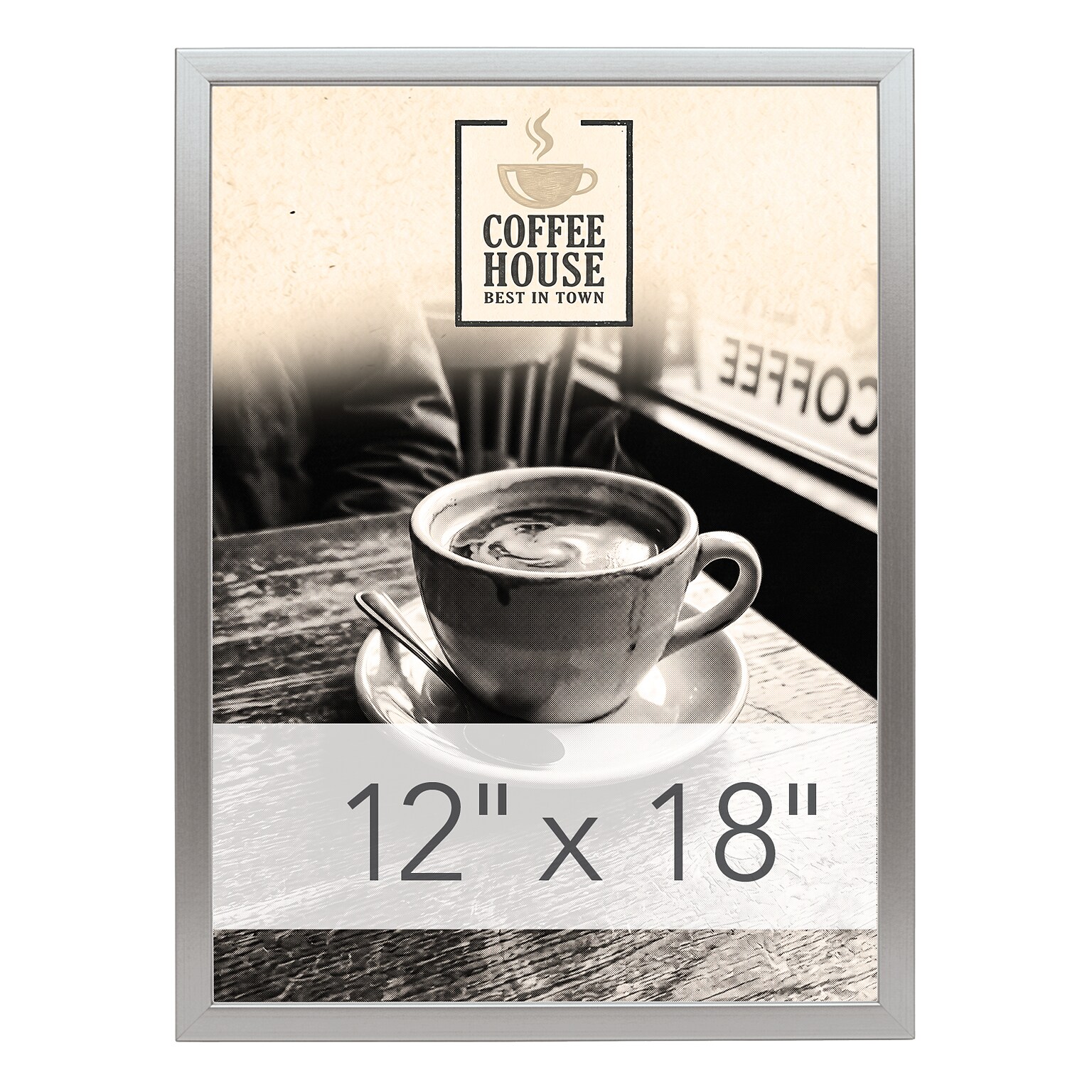 Excello Brands MDF Poster Frame, 12 x 18, Vertical/Horizontal, Wall Mounted, Silver (MPFRM-1218-SLV)