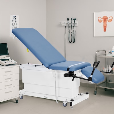 Viva Comfort XRO Electric Height and Back Adjustable Exam Table with Stirrups, 600 lb Capacity, Blue (ADI903-24-BLU-MK)