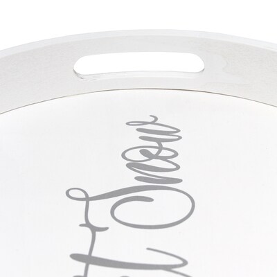 Elegant Designs "Let it Snow" Decorative 13.75" Round Wood Serving Tray w/ Handles, White Wash (HG2013-WLS)