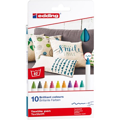Edding Edd Textile Markers and Pens, 4600 Series Textile Pen, Assorted Ink, 10/Set (EDD4460010099)