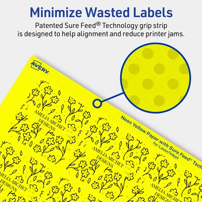 Avery Square Laser/Inkjet Multipurpose Labels, 2-1/8" x 2-1/8", Neon Yellow (960/Box)