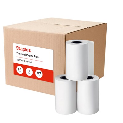 Staples Thermal Paper Rolls 2 1/4 x 50 Ft for POS and Registers, 50 Carton