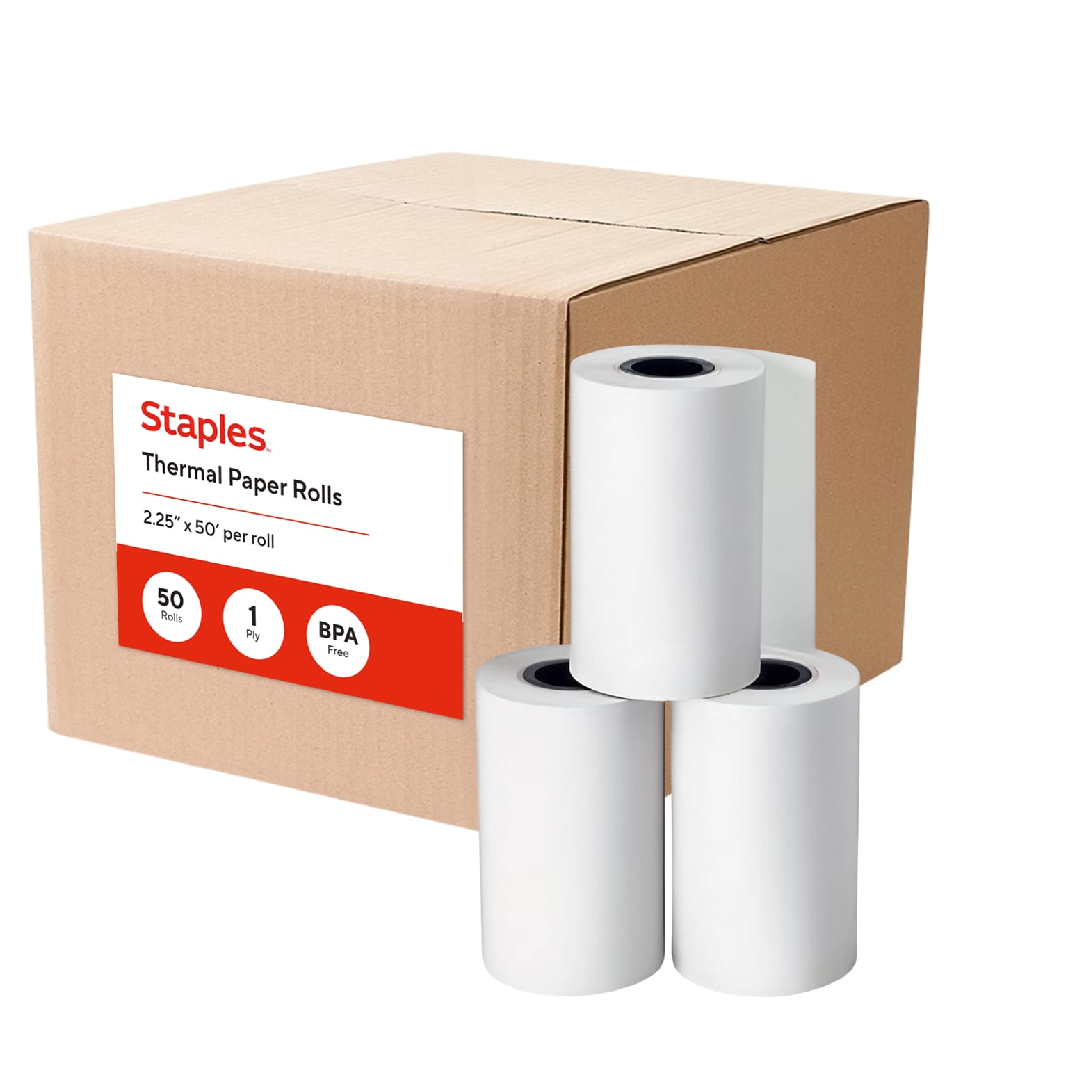 Staples Thermal Paper Rolls 2 1/4 x 50 Ft for POS and Registers, 50 Carton