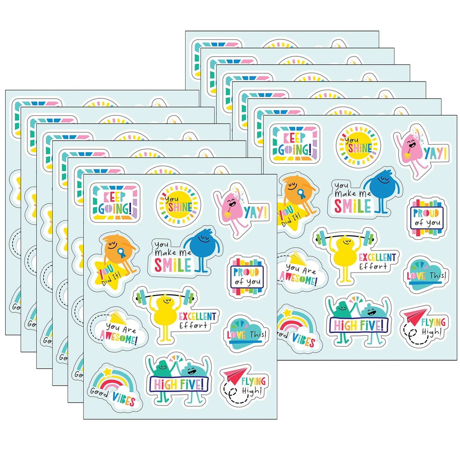 Carson Dellosa Education Happy Place Motivators Motivational Stickers, Multicolored, 72/Pack, 12 Packs/Bundle (CD-168318-12)