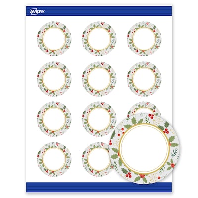 Avery Gold-Blue Border Berries Matte Blank Card, White, 120/Pack (S00-FEF)
