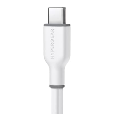 HyperGear Flexi Pro USB-C to USB-C Soft-Touch Silicone Fast Charge and Sync Cable, 10 ft., White (15909)