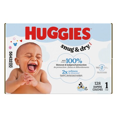 Huggies Snug & Dry Baby Diapers, Size 1, 128/Carton (54645/56432)