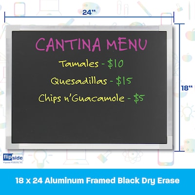 Flipside Dry-Erase Blackboard, Aluminum Frame, 2' x 1.5' (17921)