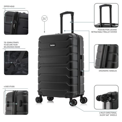 InUSA Trend 24" Hardside Suitcase, 4-Wheeled Spinner, TSA Checkpoint Friendly, Black (IUTRE00M-BLK)
