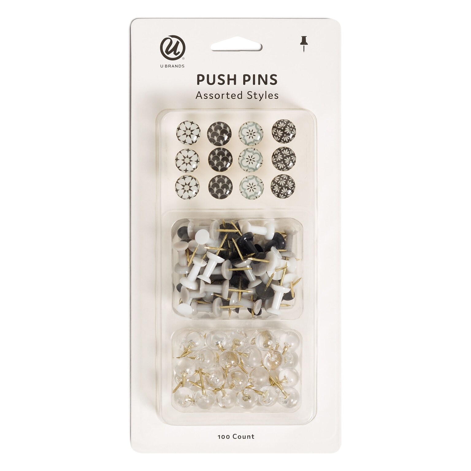 U Brands Fashion Push Pins, Assorted Colors, 100/Pack (2996U06-24)