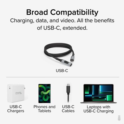Plugable 3.3' USB C Extension Cable with Built-in Multimeter Tester (USBC-METER3-1MF)
