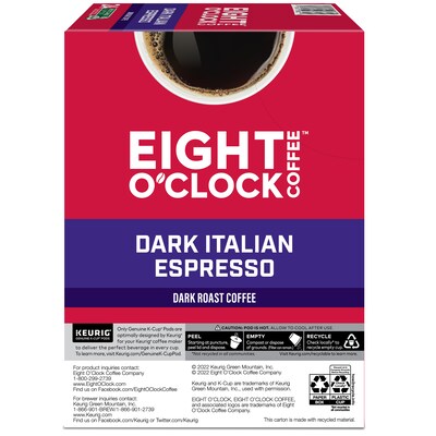 Eight O'Clock Dark Italian Espresso Keurig® K-Cup® Pods, Dark Roast, 24/Box (6408)