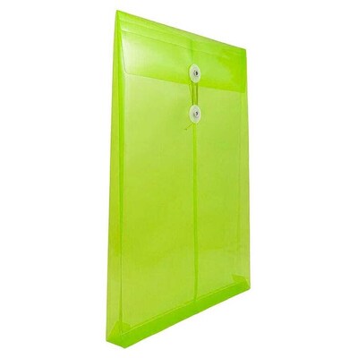 JAM Paper Button and String Document Envelope, Legal Open End, 10.25" x 14.5", Lime Green, 12/Pack (119B1LI)