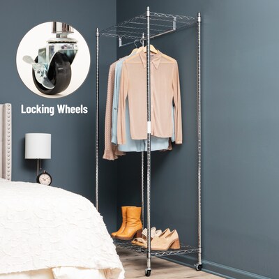 Mind Reader Metal Heavy Duty Rolling Garment Rack with Adjustable Bar, 73.75" x 17.75" x 35.5", Silver (ROLLRACK-SIL)
