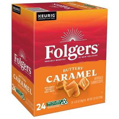 Folgers Buttery Caramel Coffee, Medium Roast, 0.31 oz. Keurig® K-Cup® Pods, 24/Box (6680)