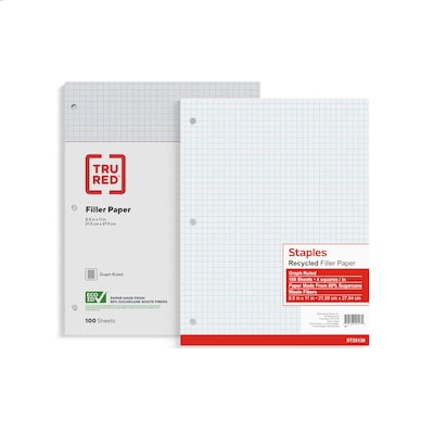 Staples Graph Ruled Filler Paper, 8.5 x 11, White, 100 Sheets/Pack (TR25139)