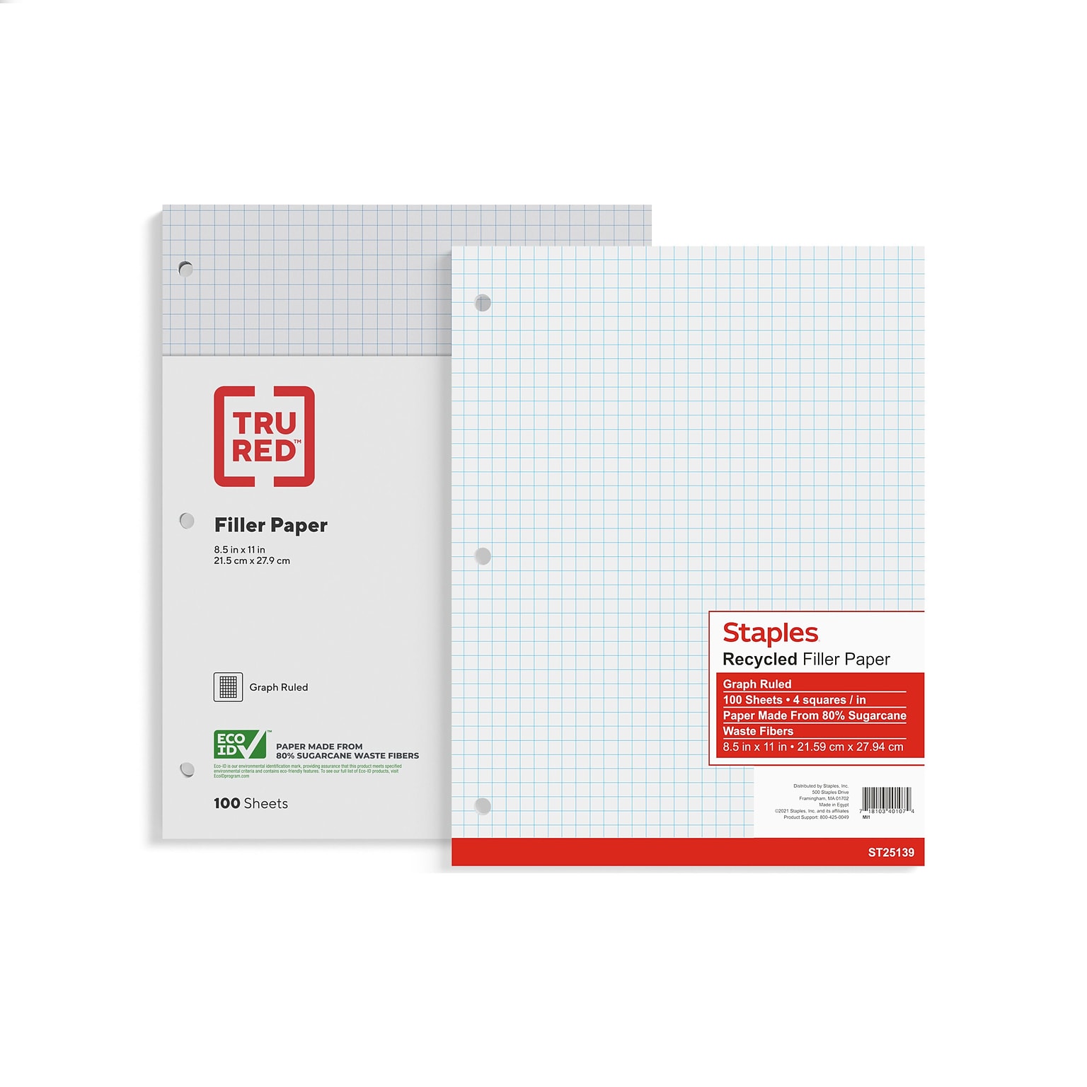 Staples Graph Ruled Filler Paper, 8.5 x 11, White, 100 Sheets/Pack (TR25139)